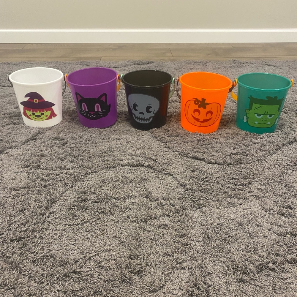 Halloween Treat Buckets - Multi Color Holiday Party Pails-Set of 5